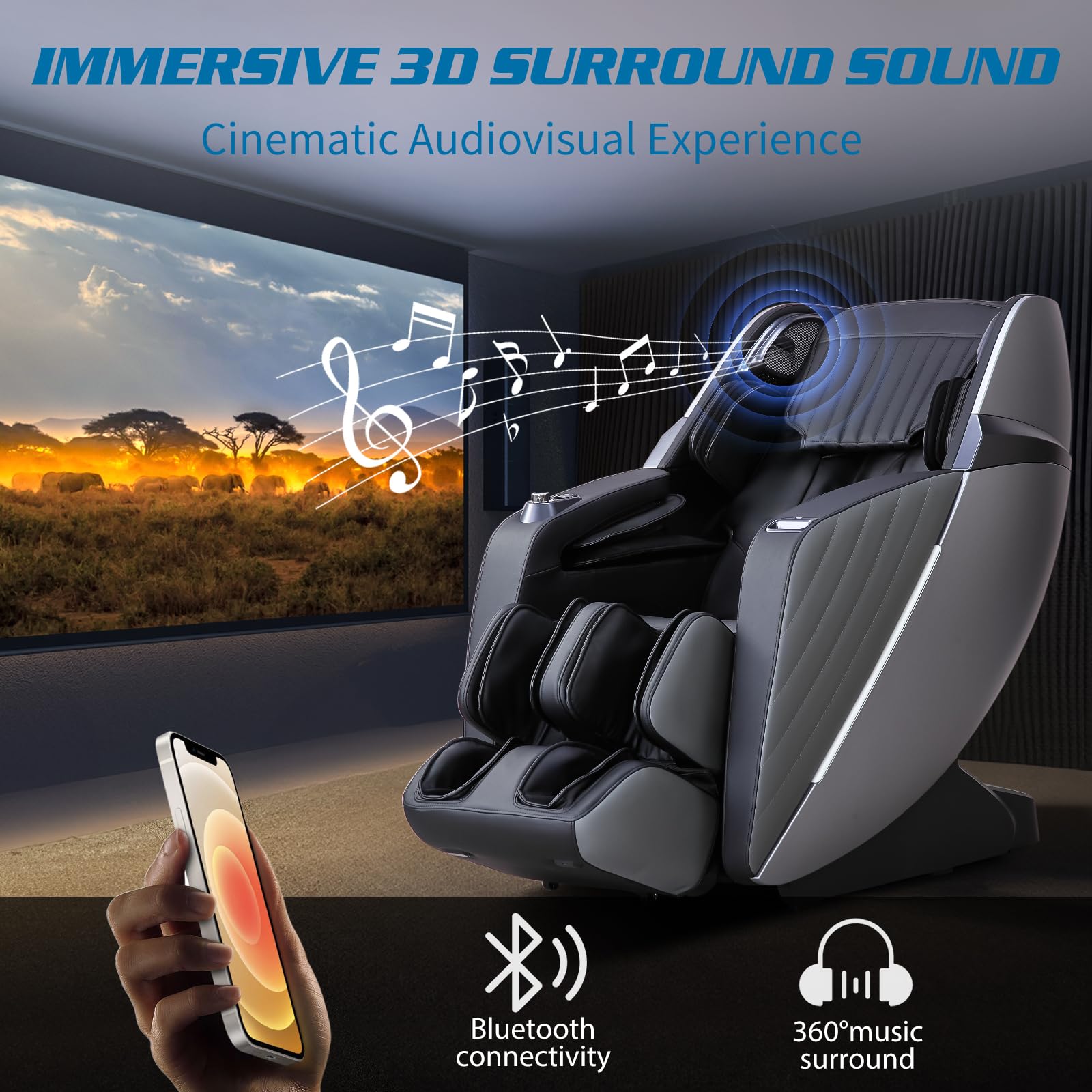HealthRelife Business Class Massage Chair, Full Body Massage with Body Scan, Shiatsu, Automatic Calf Support Extension and Calf Kneading Massage (Black-Gray)